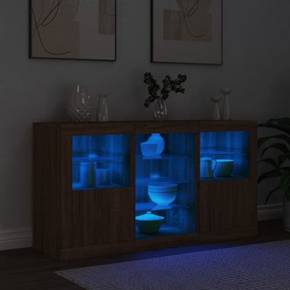 Skjenk Brun Eik med LED-lys 123x37x67 cm
