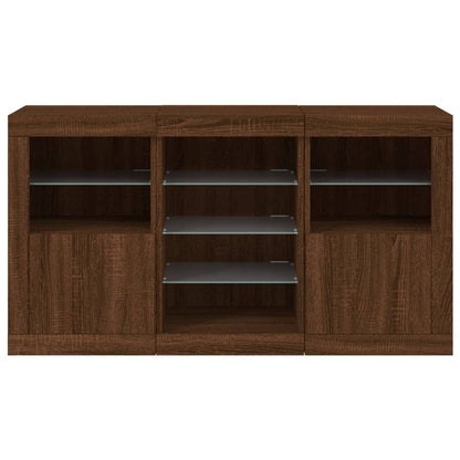 Skjenk Brun Eik med LED-lys 123x37x67 cm