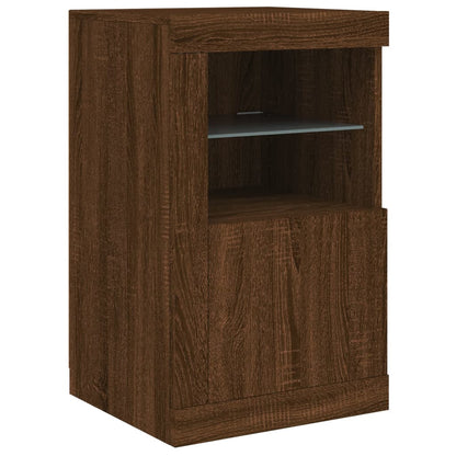 Skjenk Brun Eik med LED-lys 123x37x67 cm