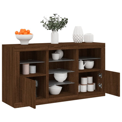 Skjenk Brun Eik med LED-lys 123x37x67 cm