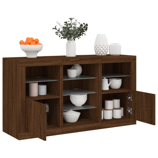 Skjenk Brun Eik med LED-lys 123x37x67 cm