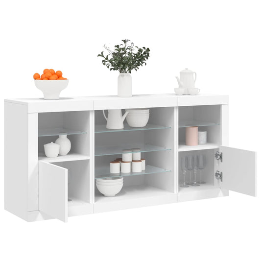 Skjenk Hvit med LED-lys 142,5x37x67 cm