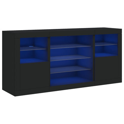 Skjenk Svart med LED-lys 142,5x37x67 cm