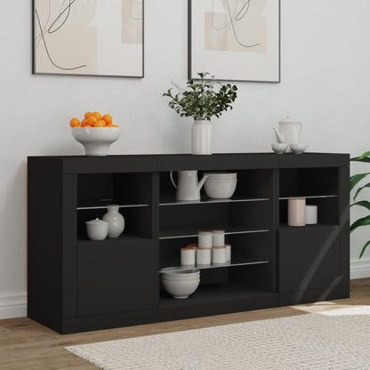 Skjenk Svart med LED-lys 142,5x37x67 cm