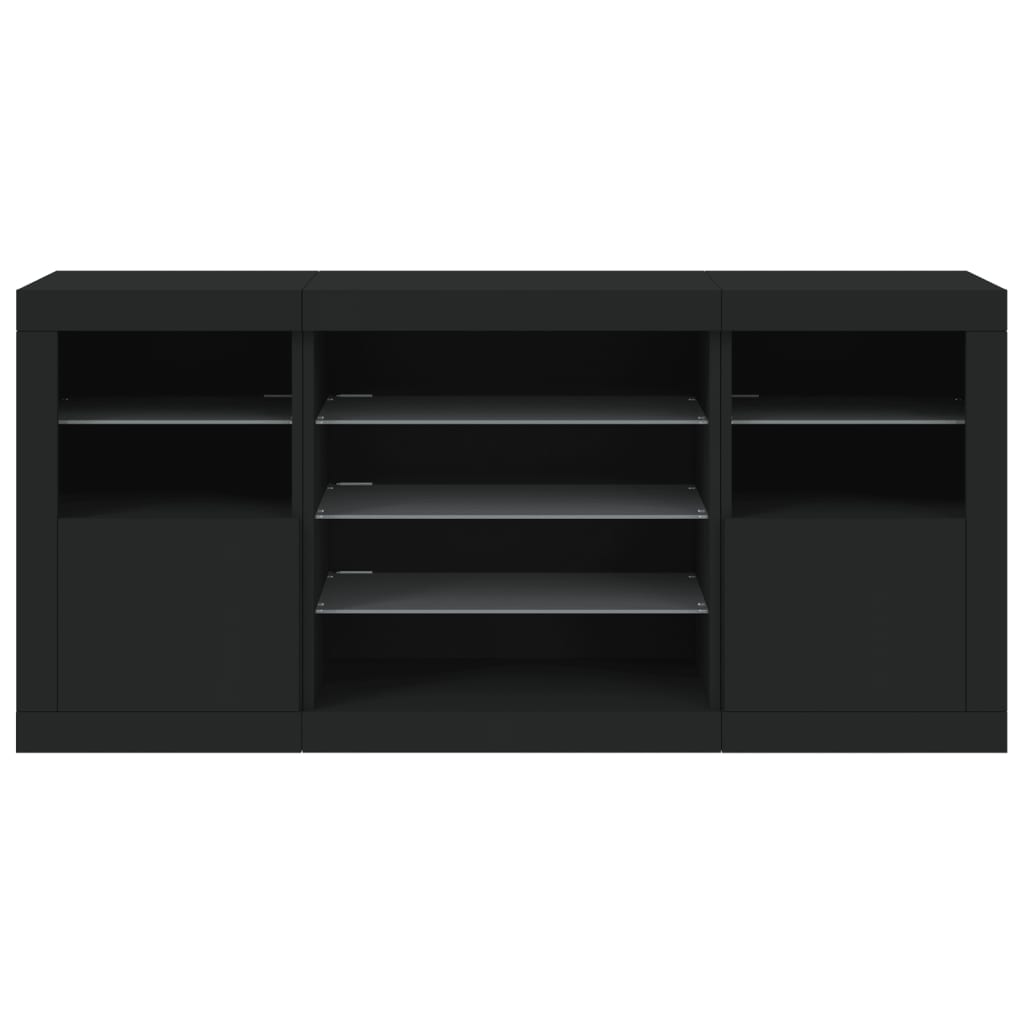 Skjenk Svart med LED-lys 142,5x37x67 cm