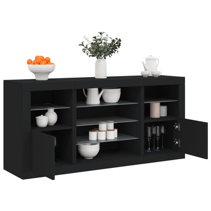 Skjenk Svart med LED-lys 142,5x37x67 cm