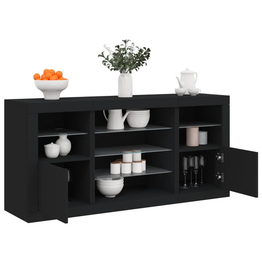 Skjenk Svart med LED-lys 142,5x37x67 cm