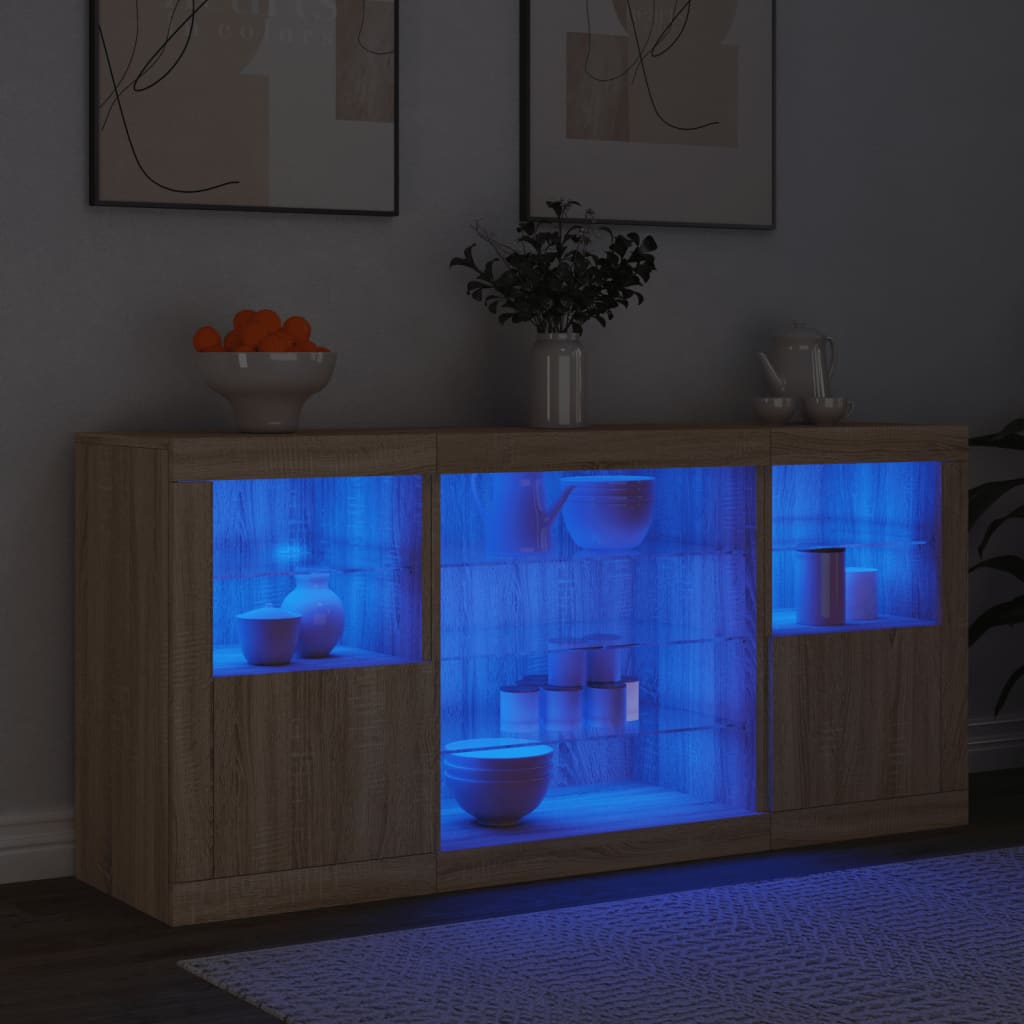 Skjenk Sonoma Eik med LED-lys 142,5x37x67 cm