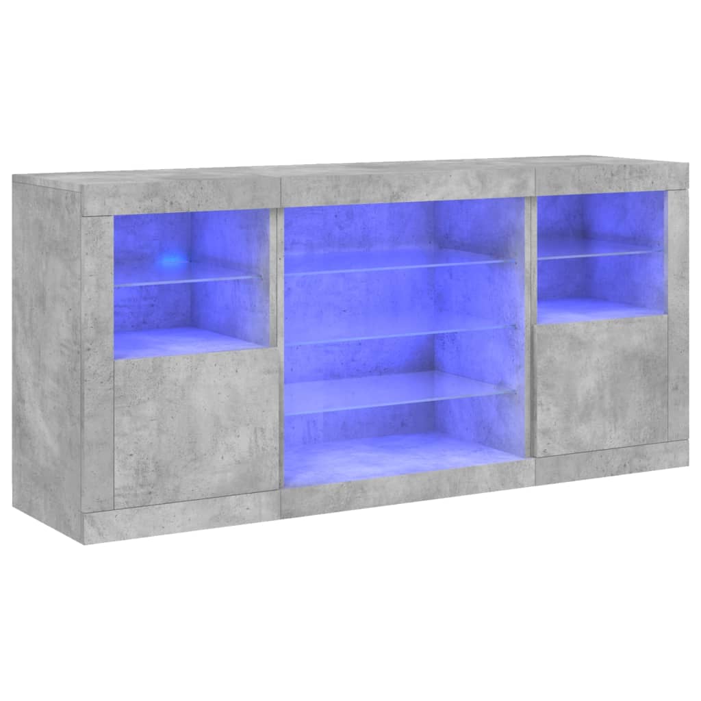 Skjenk Betonggrå med LED-lys 142,5x37x67 cm