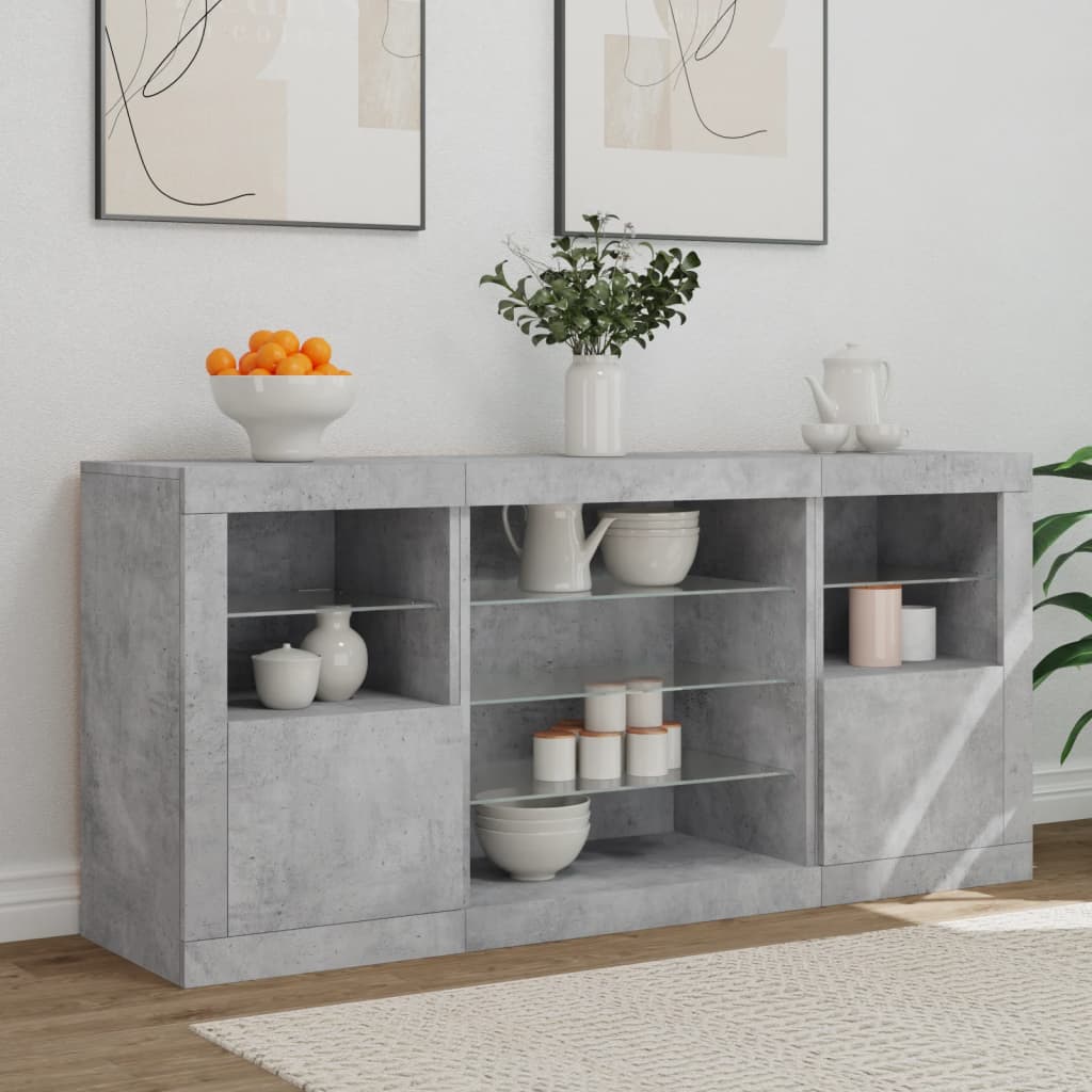 Skjenk Betonggrå med LED-lys 142,5x37x67 cm