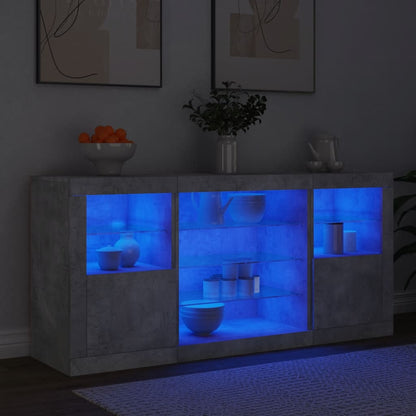 Skjenk Betonggrå med LED-lys 142,5x37x67 cm