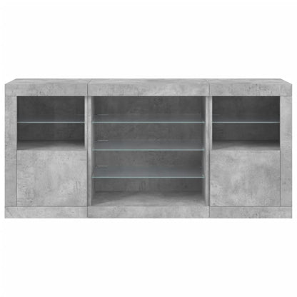 Skjenk Betonggrå med LED-lys 142,5x37x67 cm