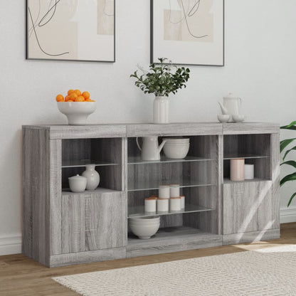 Skjenk Sonoma Grå med LED-lys 142,5x37x67 cm