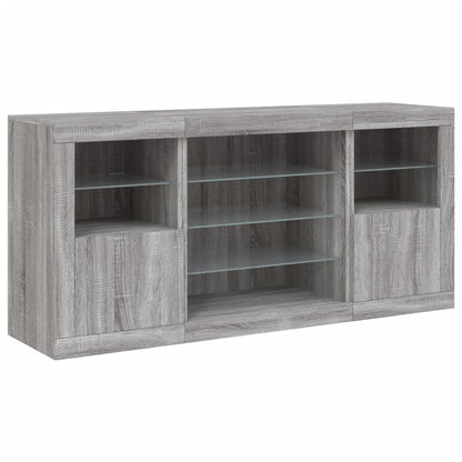 Skjenk Sonoma Grå med LED-lys 142,5x37x67 cm