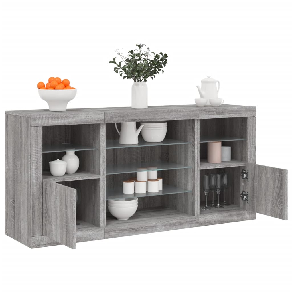 Skjenk Sonoma Grå med LED-lys 142,5x37x67 cm