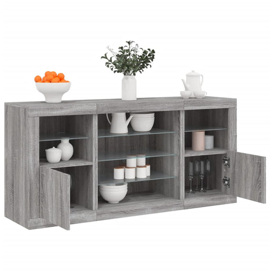 Skjenk Sonoma Grå med LED-lys 142,5x37x67 cm