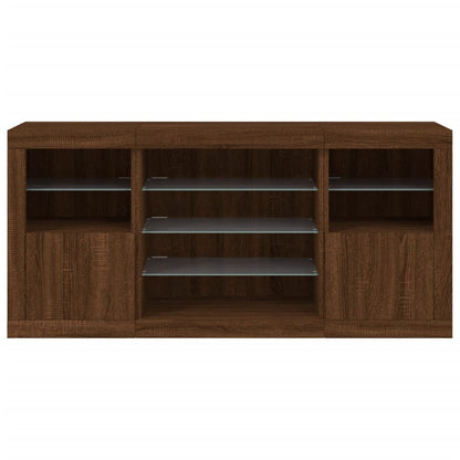 Skjenk Brun Eik med LED-lys 142,5x37x67 cm