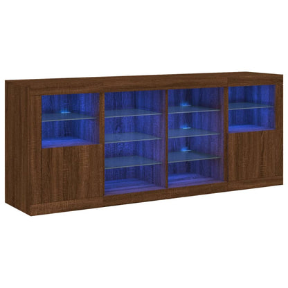 Skjenk Brun Eik med LED-lys 163x37x67 cm