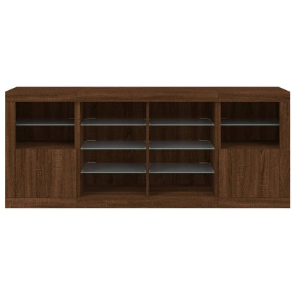 Skjenk Brun Eik med LED-lys 163x37x67 cm
