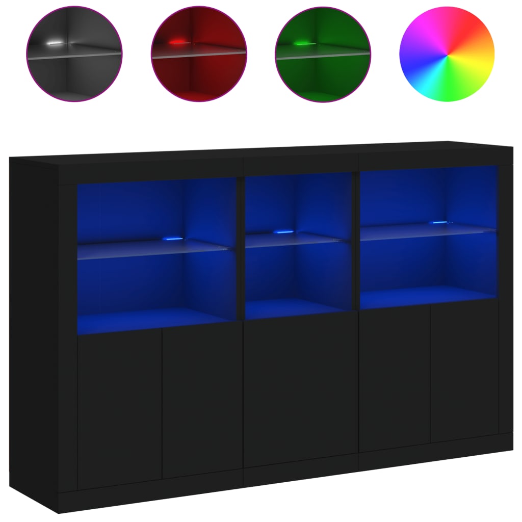 Skjenk Svart med LED-lys 162x37x100 cm