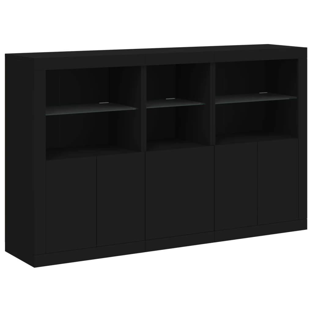 Skjenk Svart med LED-lys 162x37x100 cm
