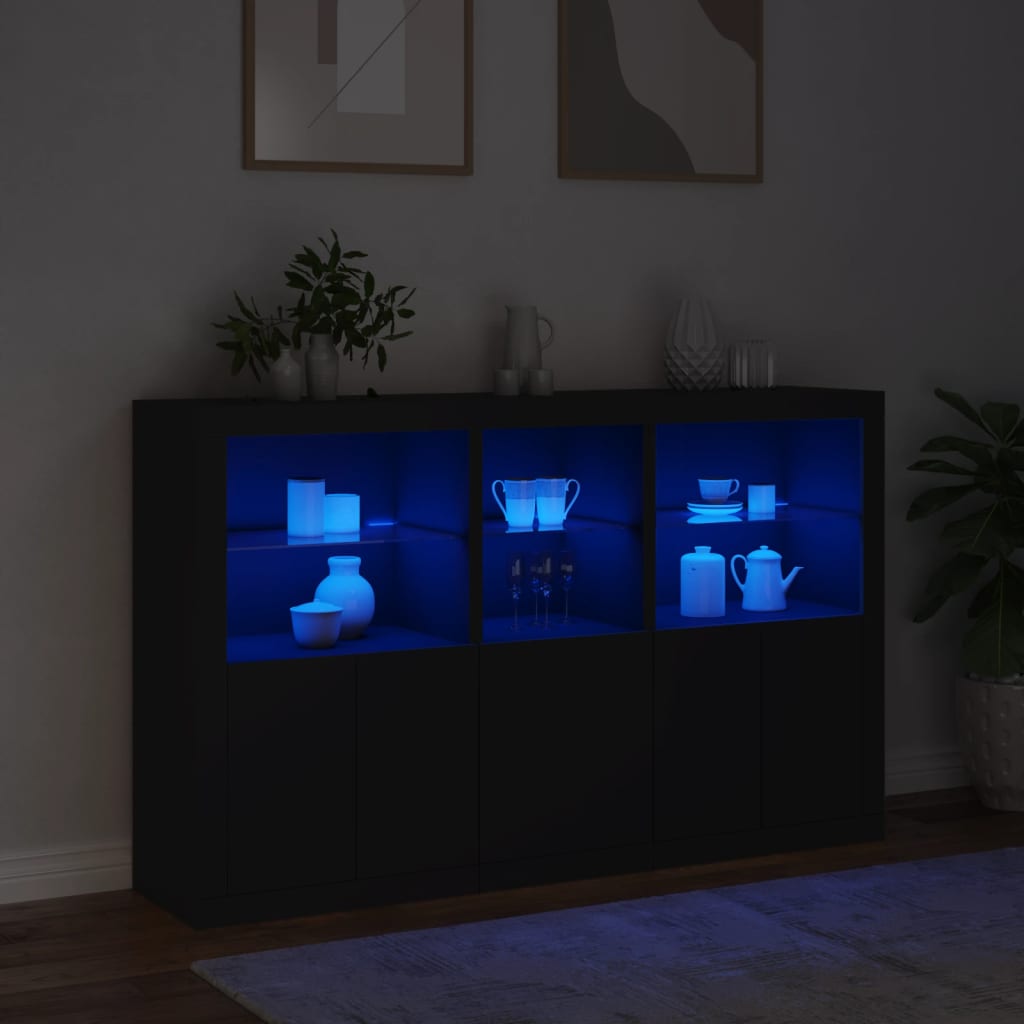 Skjenk Svart med LED-lys 162x37x100 cm