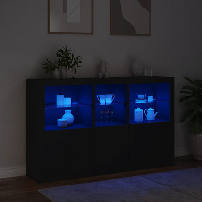 Skjenk Svart med LED-lys 162x37x100 cm