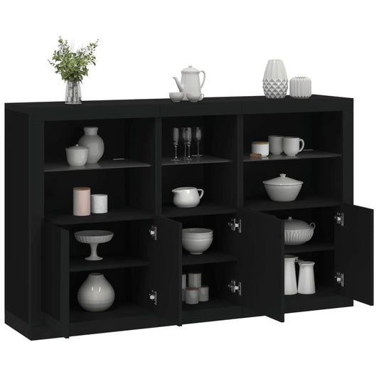Skjenk Svart med LED-lys 162x37x100 cm