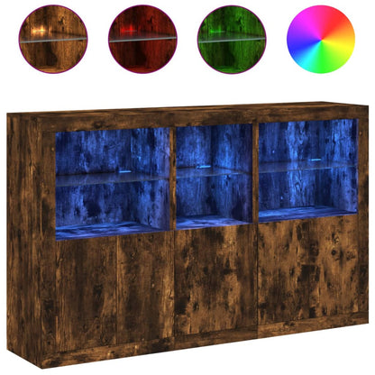 Skjenk Røkt Eik med LED-lys 162x37x100 cm