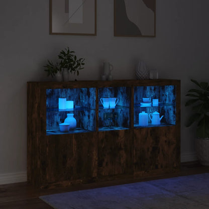 Skjenk Røkt Eik med LED-lys 162x37x100 cm