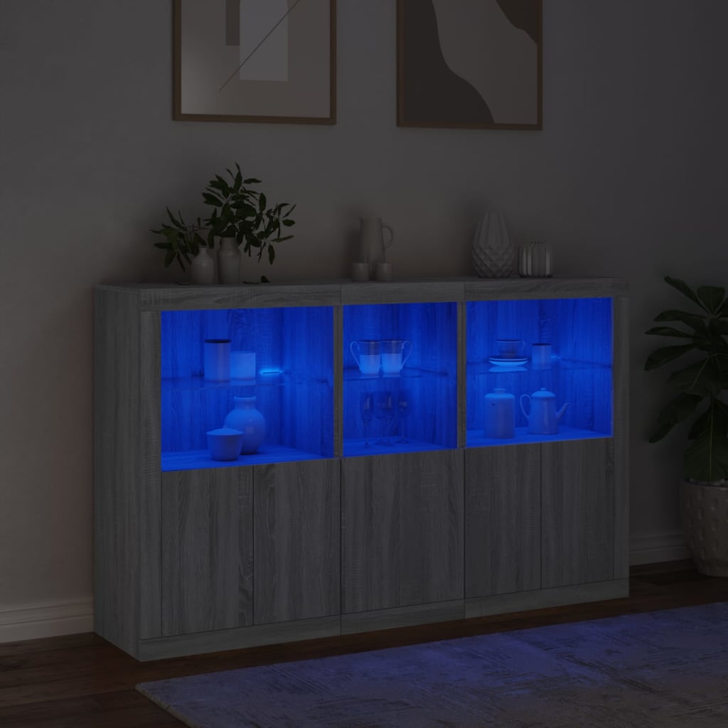 Skjenk Sonoma Grå med LED-lys 162x37x100 cm