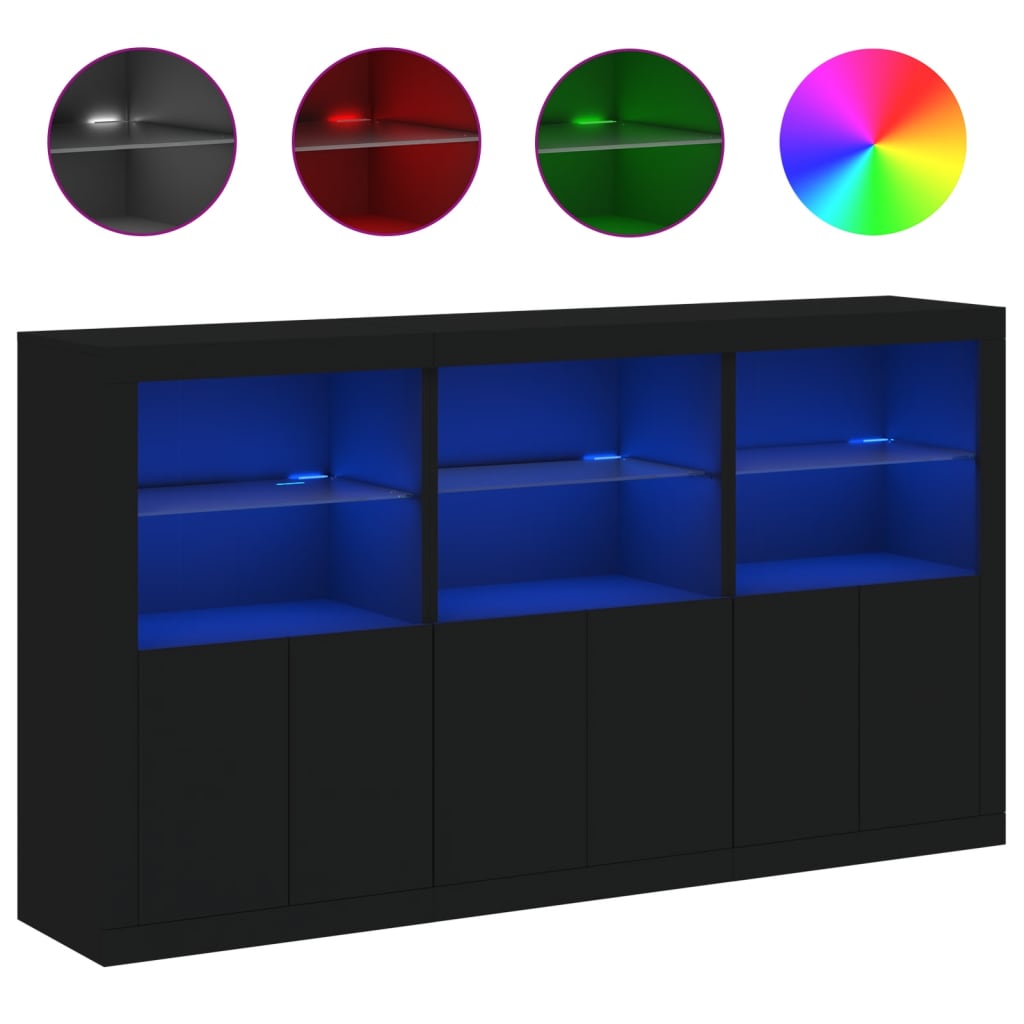 Skjenk Svart med LED-lys 181,5x37x100 cm