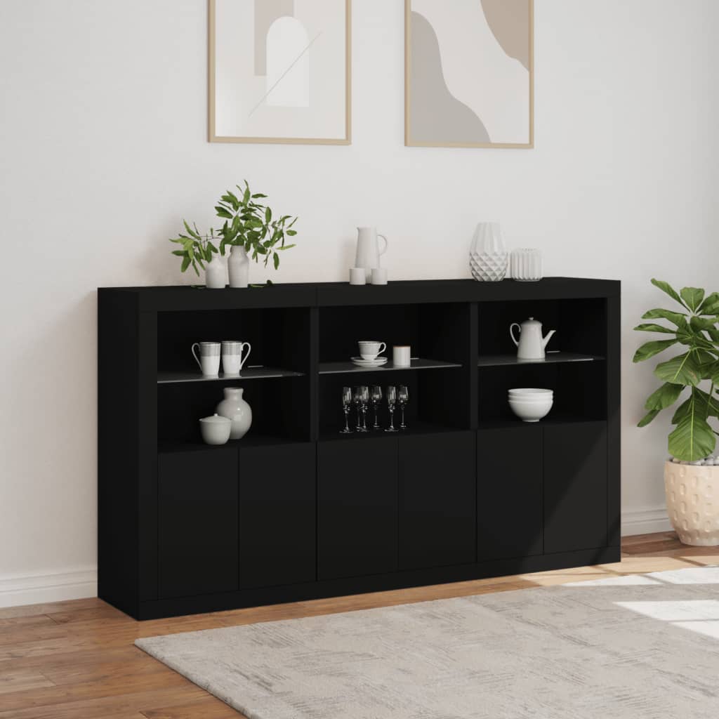 Skjenk Svart med LED-lys 181,5x37x100 cm