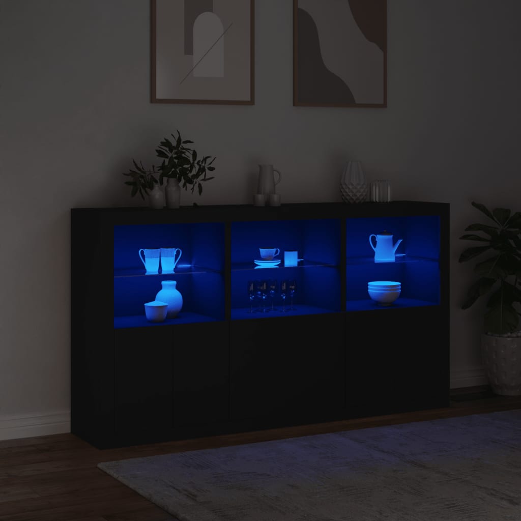 Skjenk Svart med LED-lys 181,5x37x100 cm