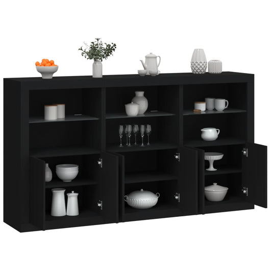 Skjenk Svart med LED-lys 181,5x37x100 cm