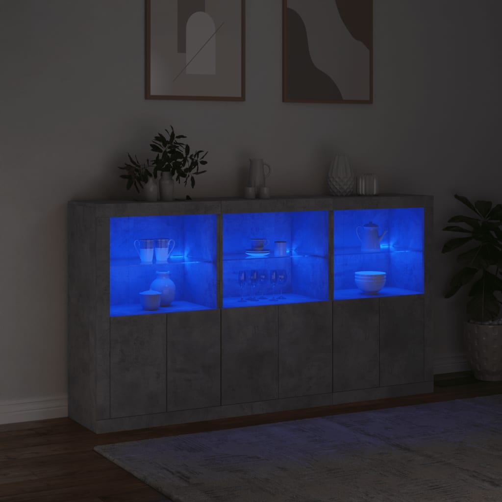 Skjenk Betonggrå med LED-lys 181,5x37x100 cm