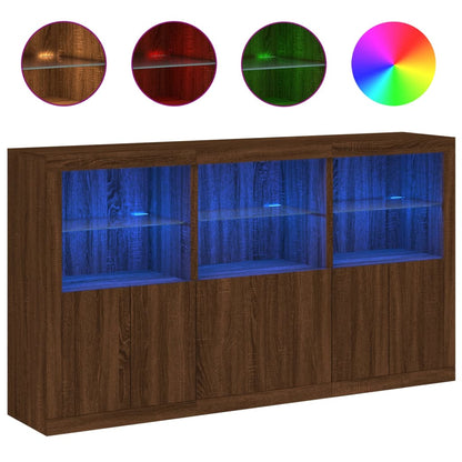 Skjenk Brun Eik med LED-lys 181,5x37x100 cm