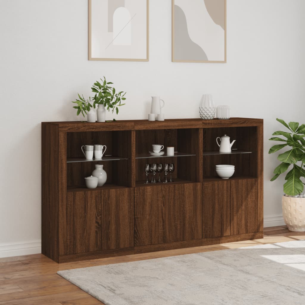 Skjenk Brun Eik med LED-lys 181,5x37x100 cm