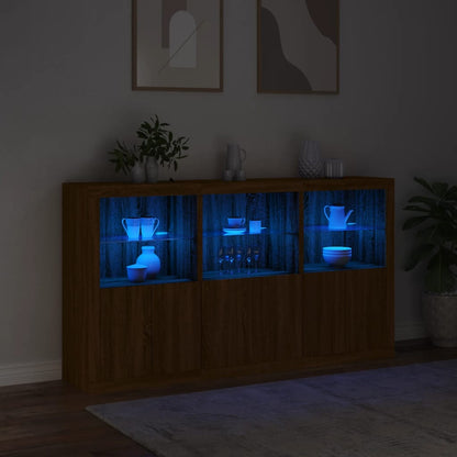 Skjenk Brun Eik med LED-lys 181,5x37x100 cm