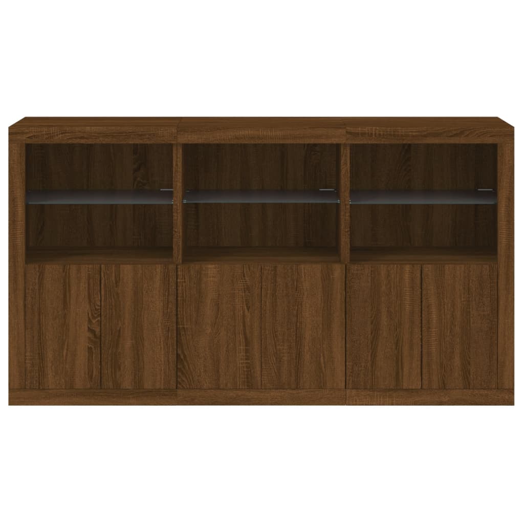 Skjenk Brun Eik med LED-lys 181,5x37x100 cm