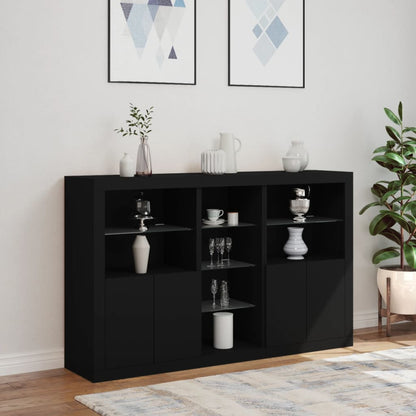 Skjenk Svart med LED-lys 162x37x100 cm