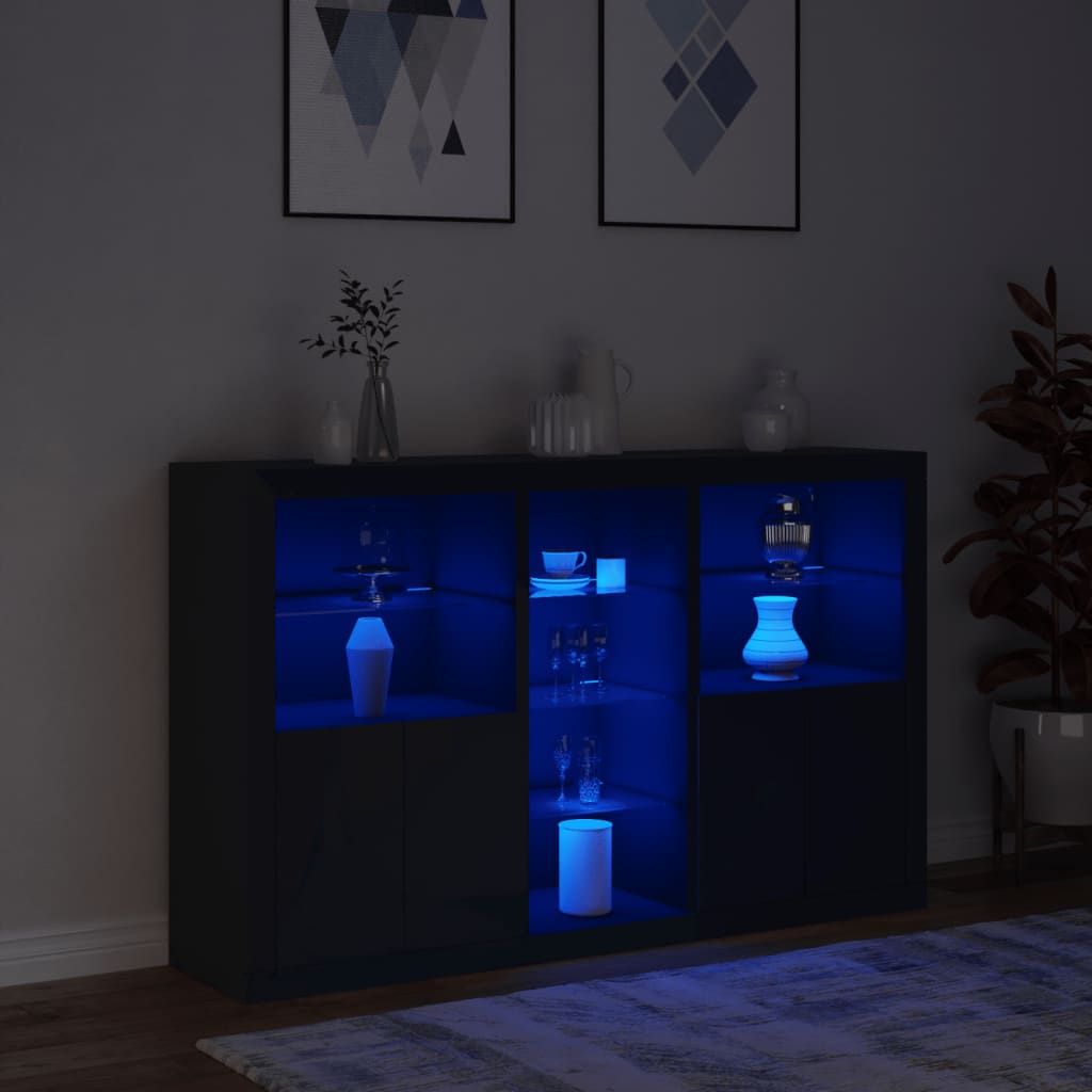 Skjenk Svart med LED-lys 162x37x100 cm