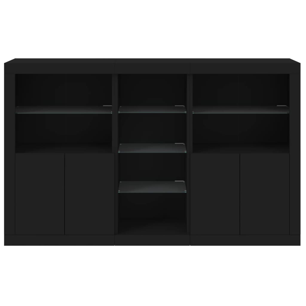 Skjenk Svart med LED-lys 162x37x100 cm