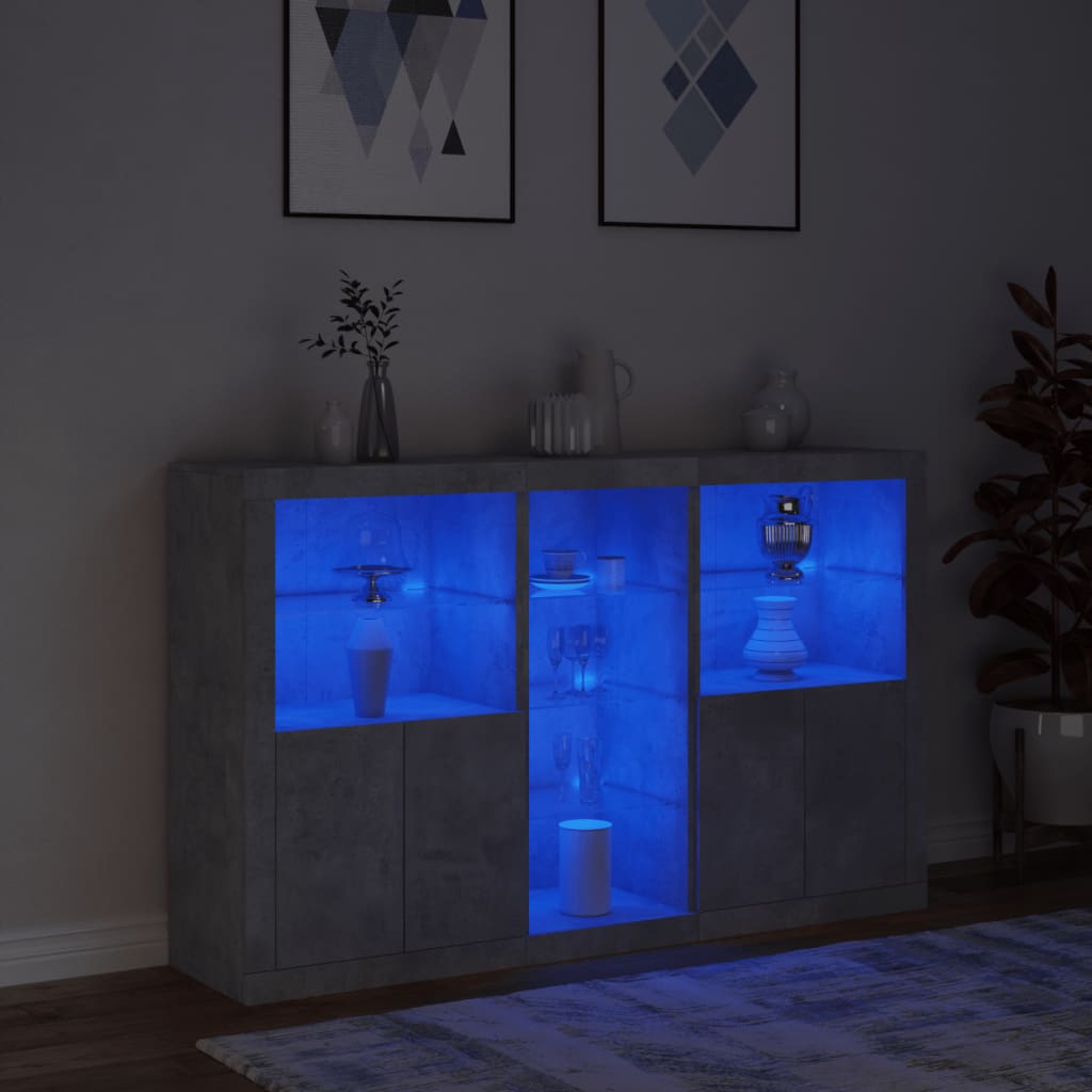Skjenk Betonggrå med LED-lys 162x37x100 cm