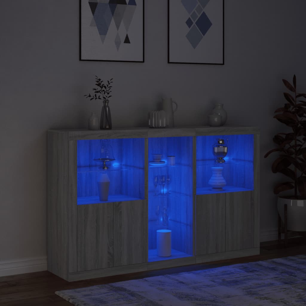 Skjenk Sonoma Grå med LED-lys 162x37x100 cm