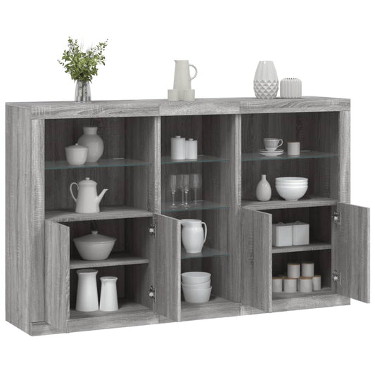Skjenk Sonoma Grå med LED-lys 162x37x100 cm
