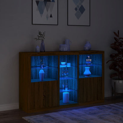 Skjenk Brun Eik med LED-lys 162x37x100 cm