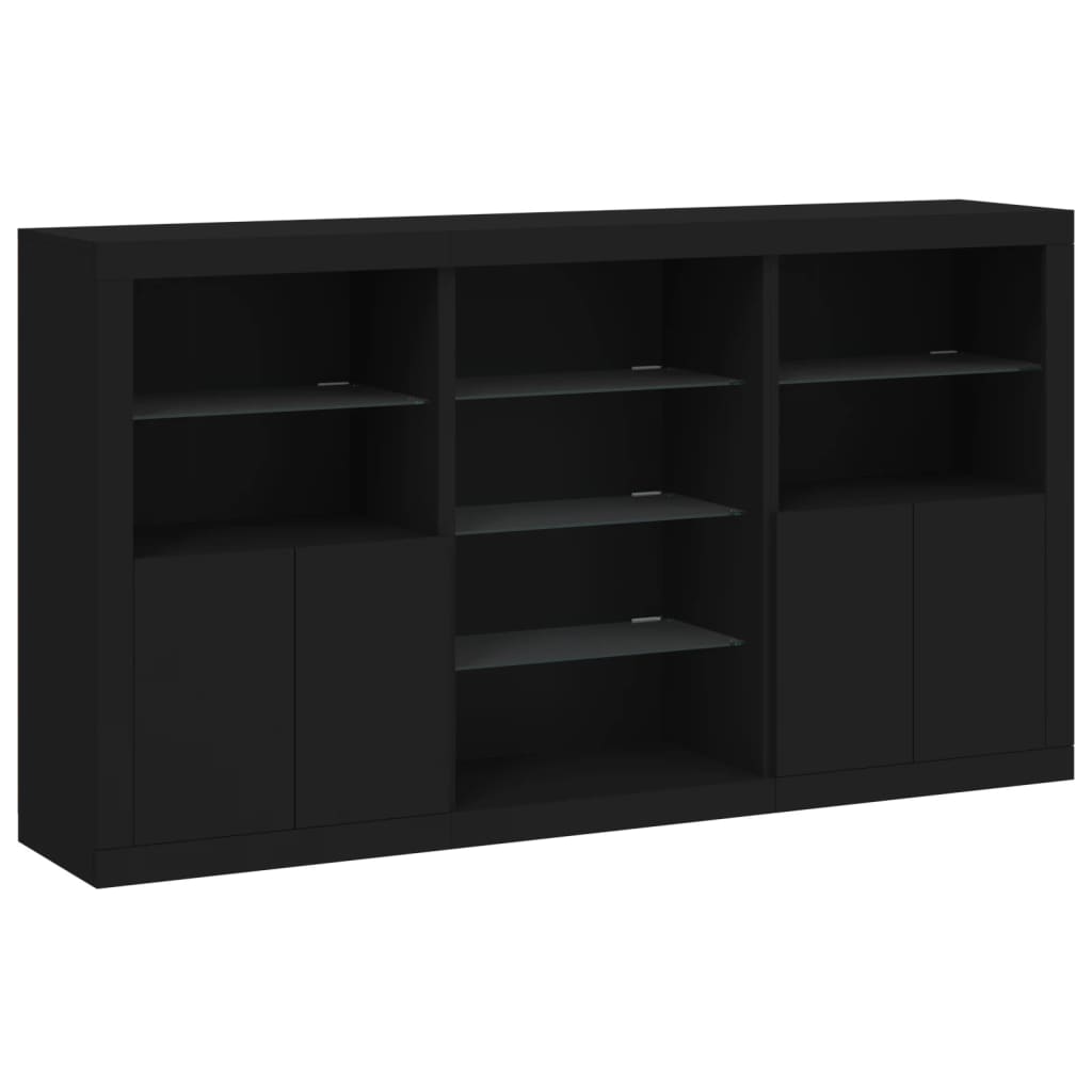 Skjenk Svart med LED-lys 181,5x37x100 cm