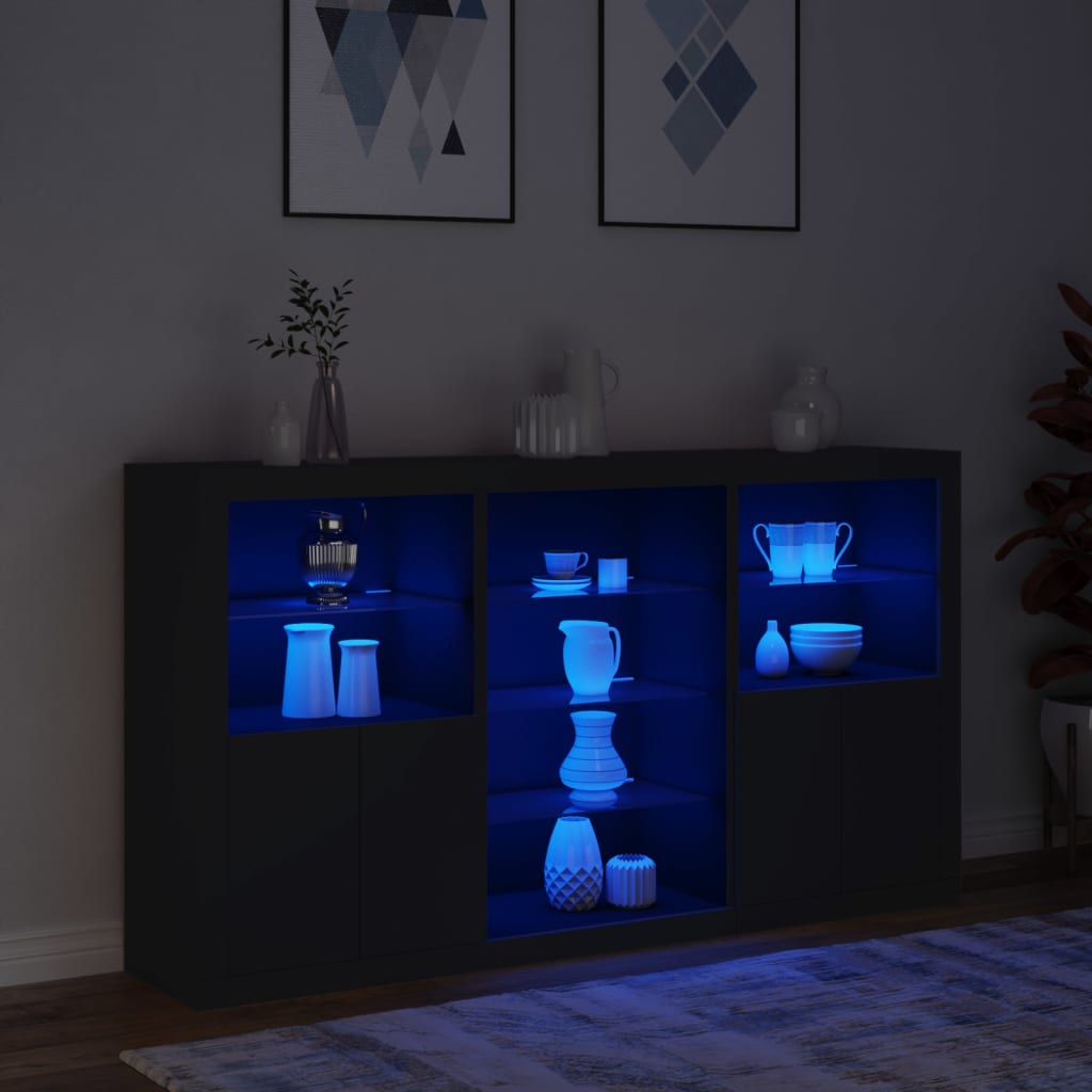 Skjenk Svart med LED-lys 181,5x37x100 cm