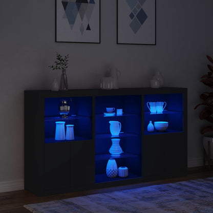 Skjenk Svart med LED-lys 181,5x37x100 cm